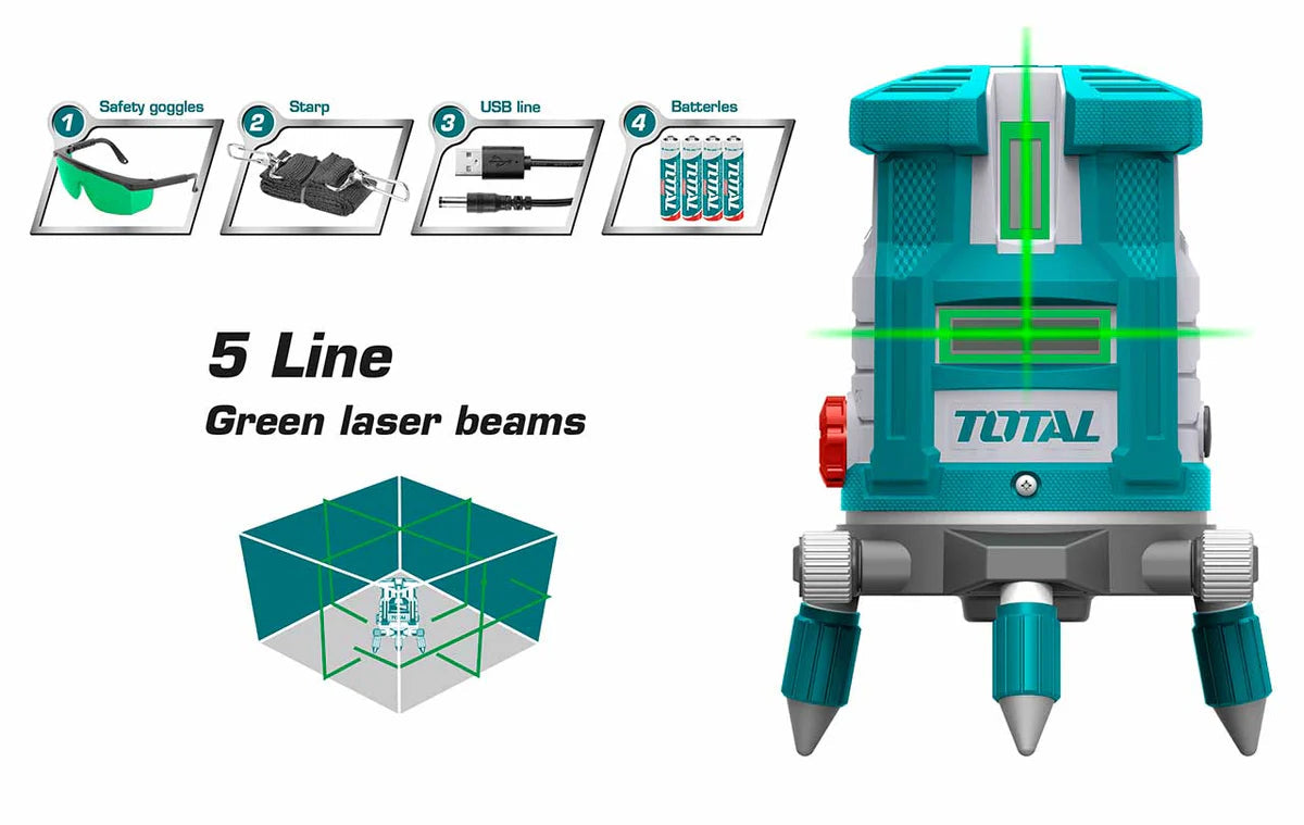 Total TLL305205 Green Self-Leveling Line Laser 1H 4V 30m Total