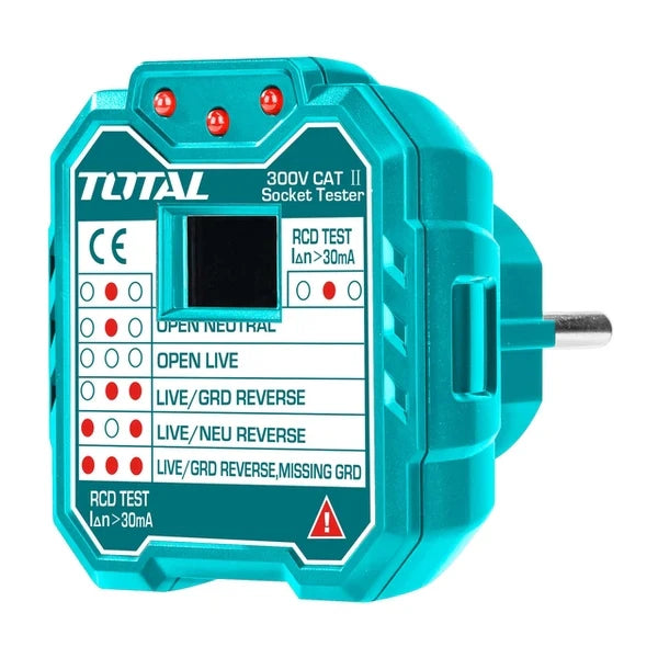 Total TESST30002 Socket Tester - VDE Plug RCD 30mA Fault Detector Total