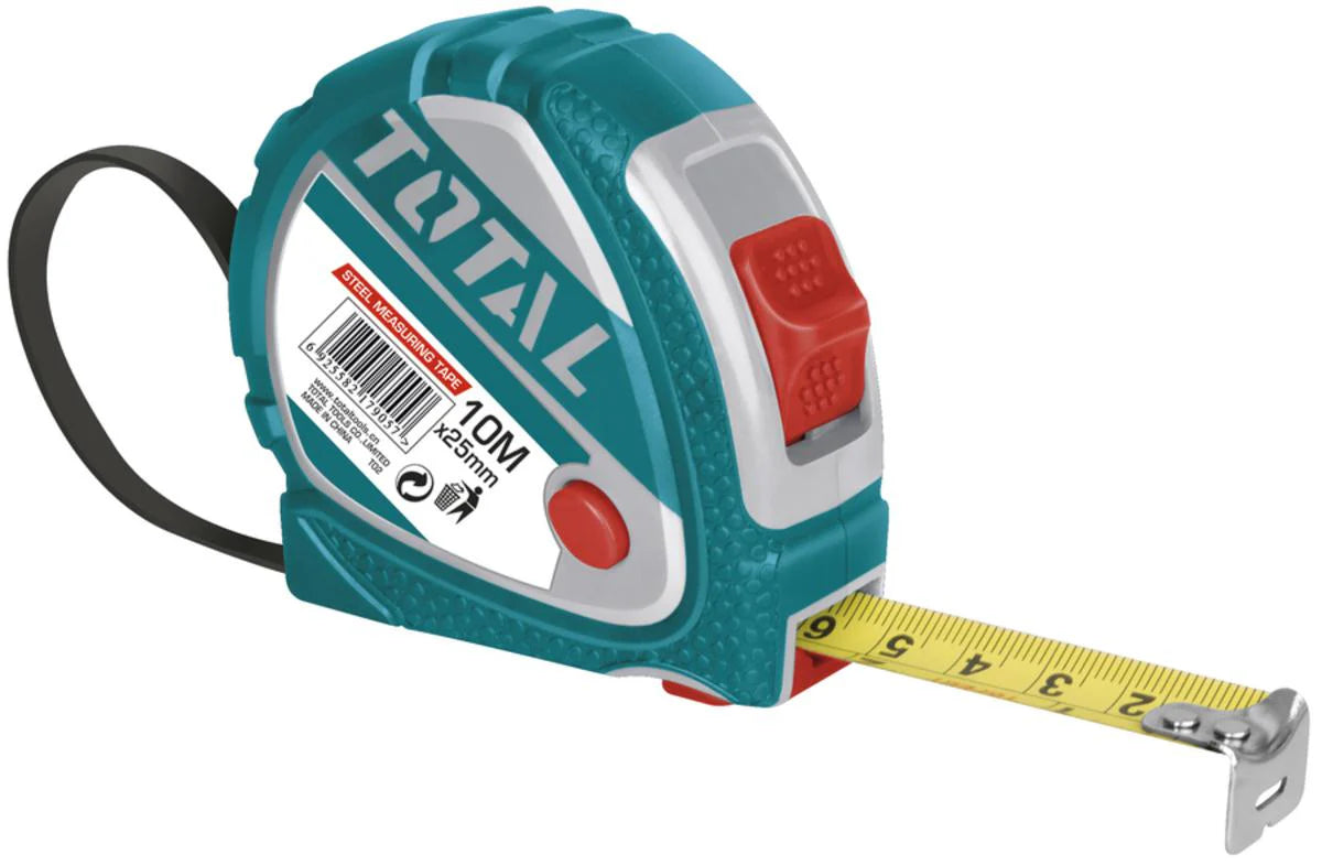 Total 10M x 25mm Steel Measuring Tape - 3-Stop Lock | TMT126101 Total
