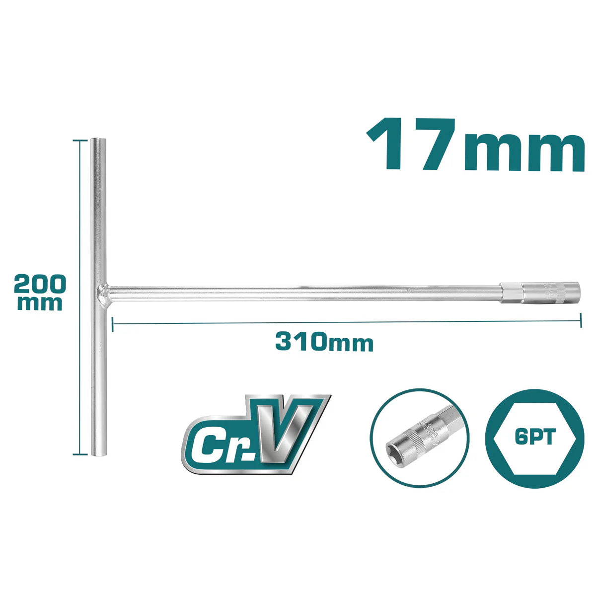 TOTAL THTSW1706 T-Handle Socket Wrench 17mm Cr-V Chrome Total