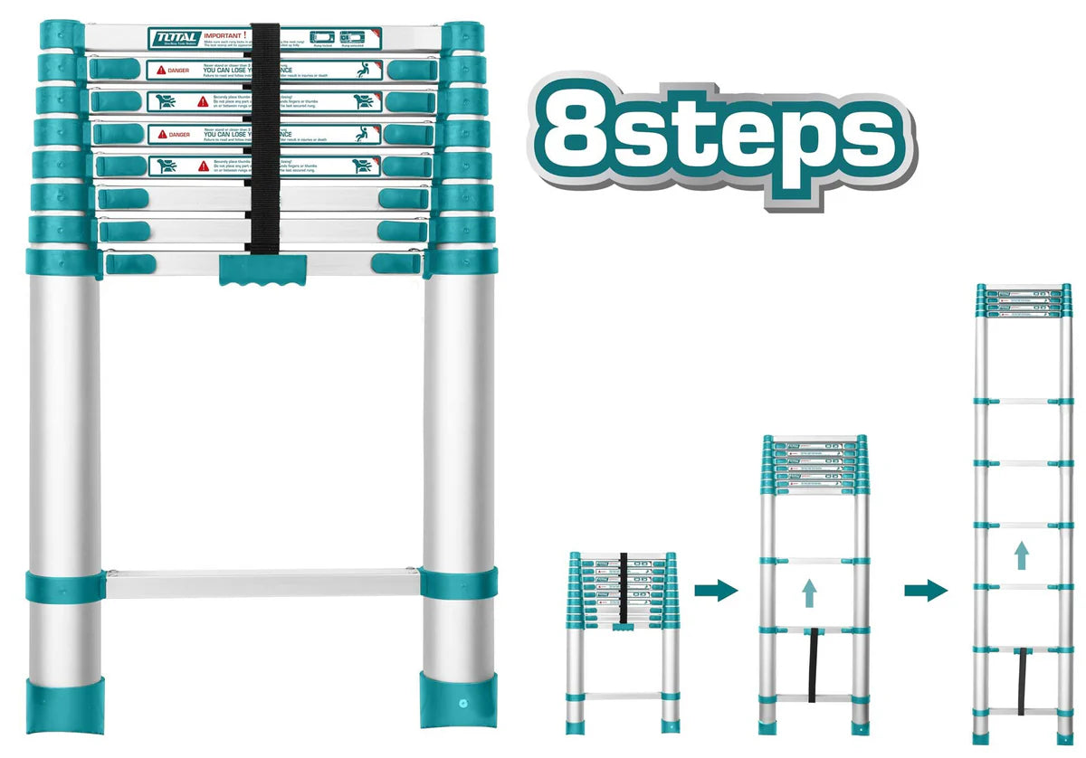 Total 2.58m Aluminum Telescopic Ladder | THLAD08081