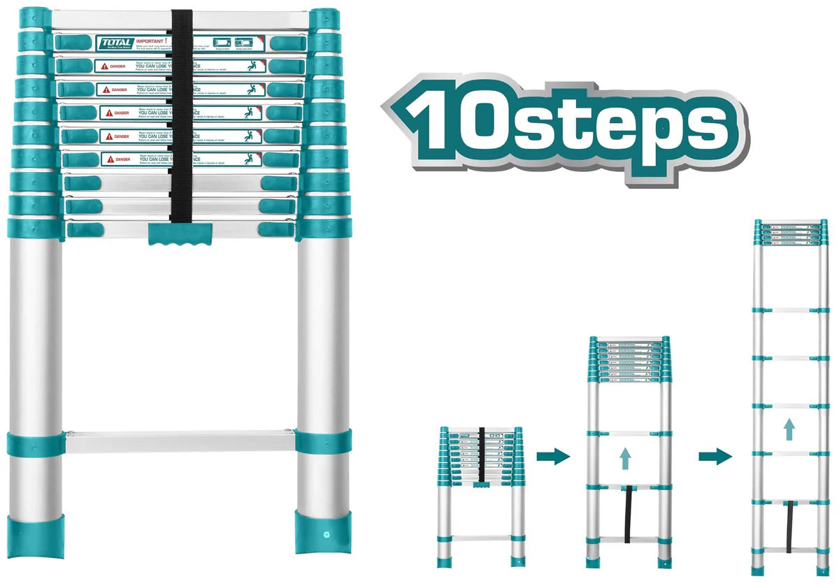 Total 3.18m Aluminum Telescopic Ladder | THLAD08101
