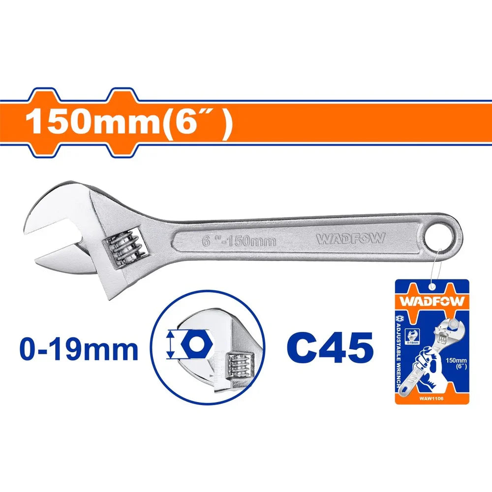 WADFOW 6-Inch 150mm C45 Carbon Steel Adjustable Wrench Shifter Scale Utility Spanner WAW1106 Wadfow