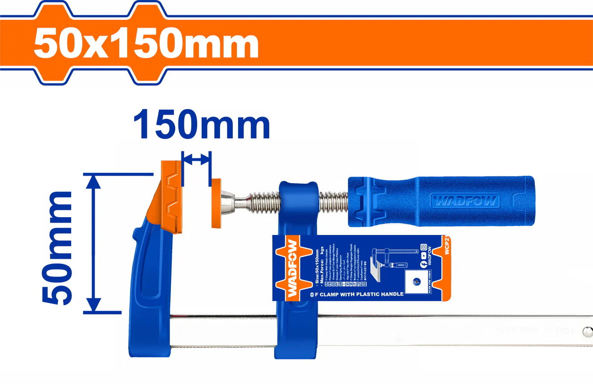 WADFOW 50x150mm F-Clamp Nickel Plated Steel Bar Woodworking Clamp with Plastic Handle WCP2151