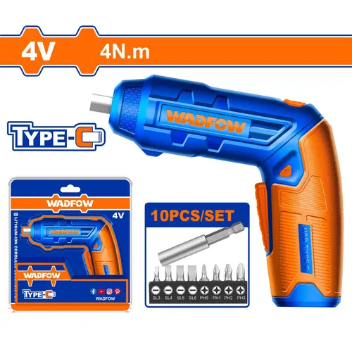 WADFOW 4V Lithium-Ion Cordless Screwdriver with Adjustable Two-Position Handle WCV4415