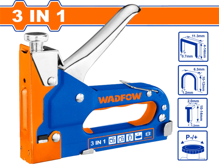 WADFOW 3-in-1 Staple Gun Manual Heavy Duty Tacker with Adjustable Force for U-Staples Brad Nails WGU2614