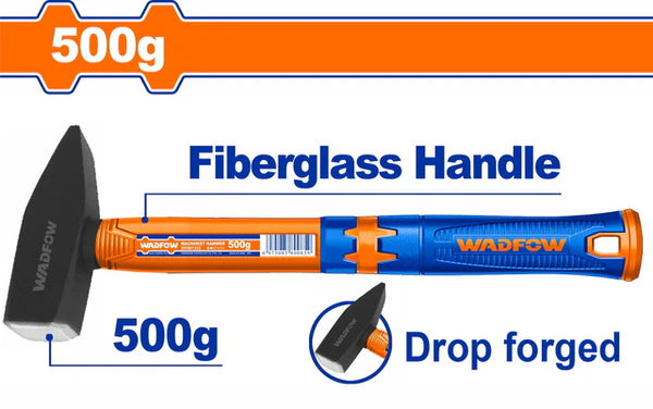 WADFOW 500g Machinist Hammer Drop Forged Steel Head Fiberglass Handle Engineering Hammer WHM1305 Wadfow