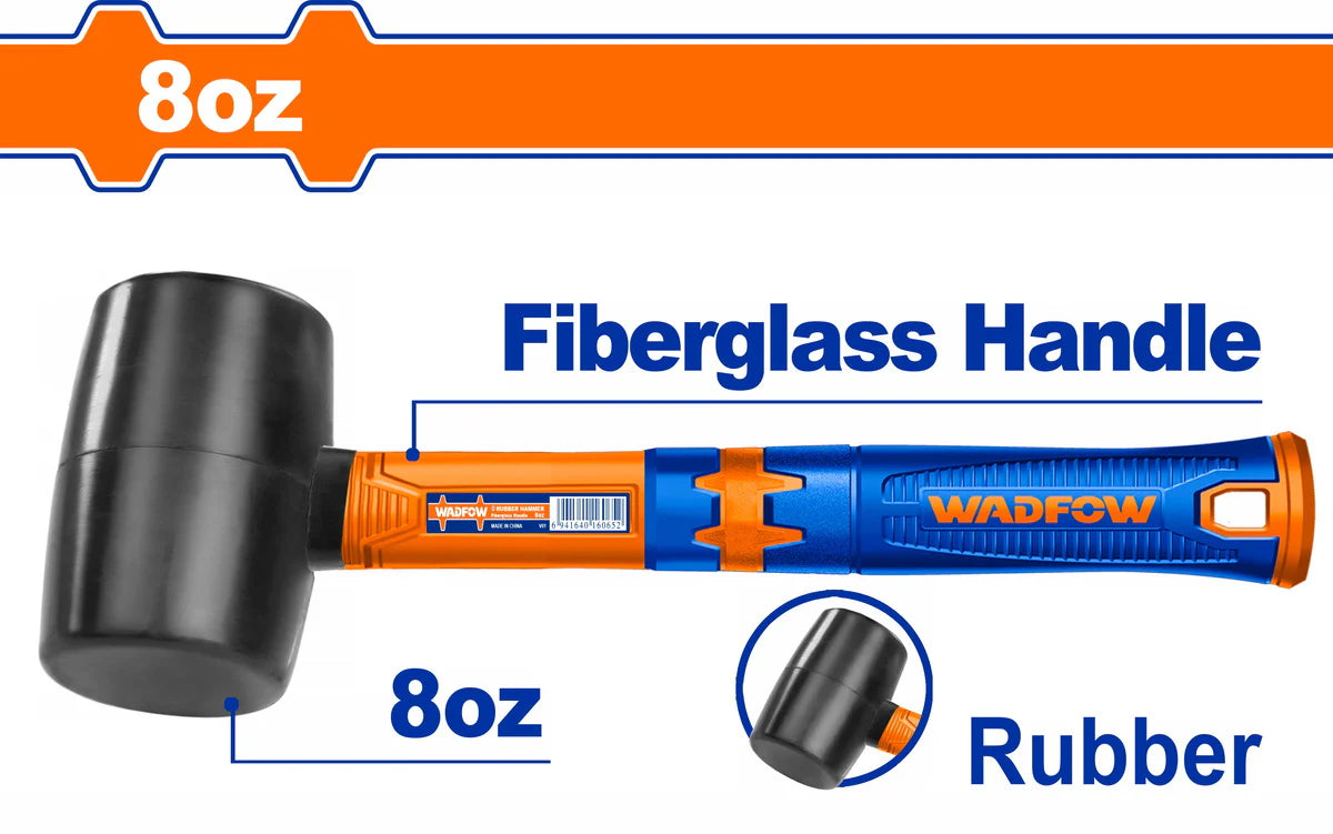 WADFOW 8oz Rubber Mallet Hammer Non-Marring Soft Blow Tile Installation Floor Fitting Tool with Fiberglass Handle WHM7301 Wadfow