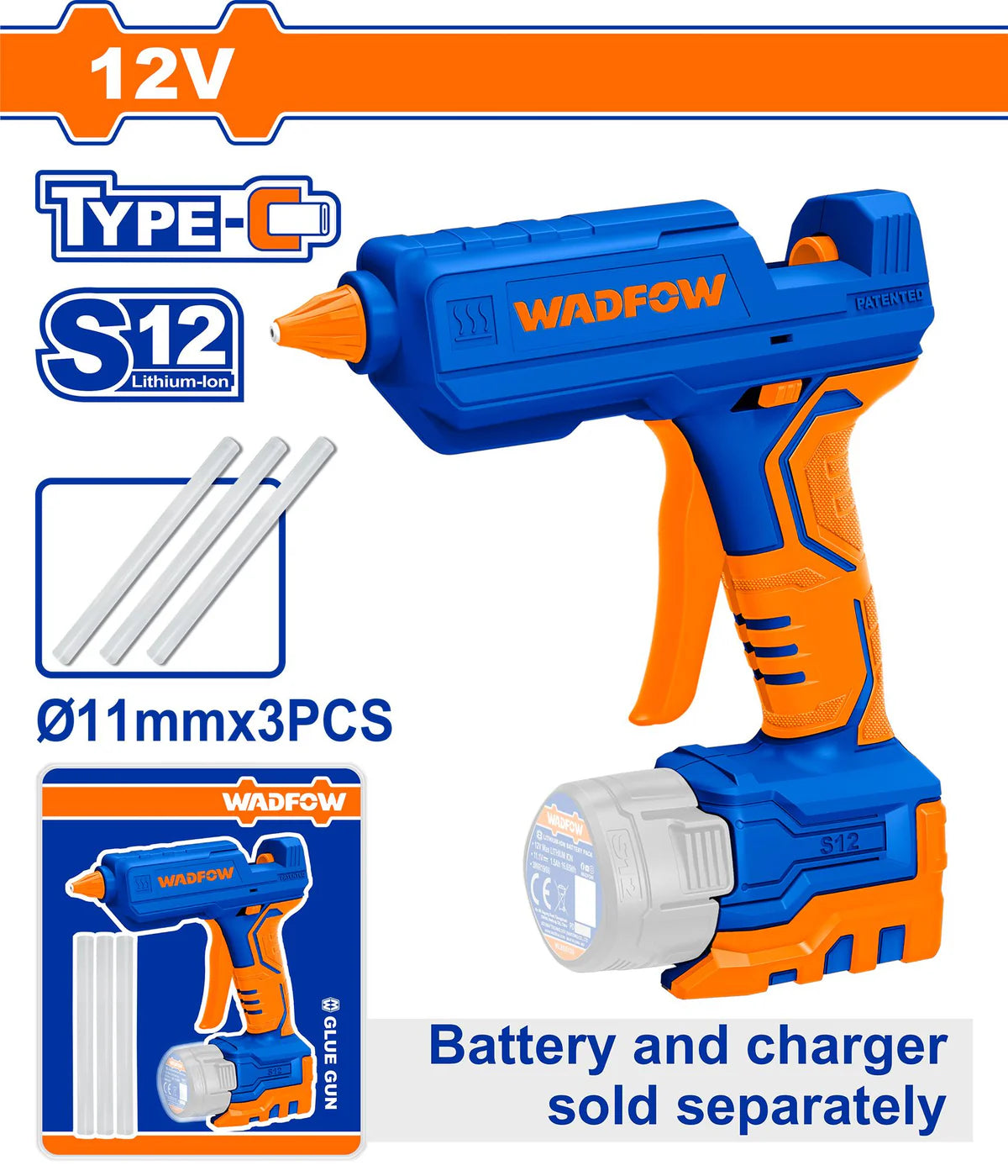 WADFOW 4V Cordless Lithium-Ion Rechargeable Hot Glue Gun WLU1412