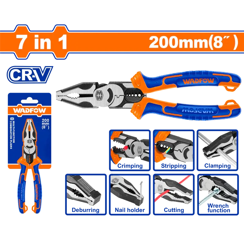 WADFOW 8-Inch Multi-Function Combination Pliers with Wire Stripper and Crimper WPL1778 Wadfow