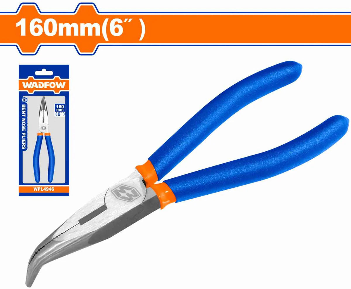 WADFOW 6-Inch Bent Nose Pliers with Polished Finish and Two-Color Handle WPL4946