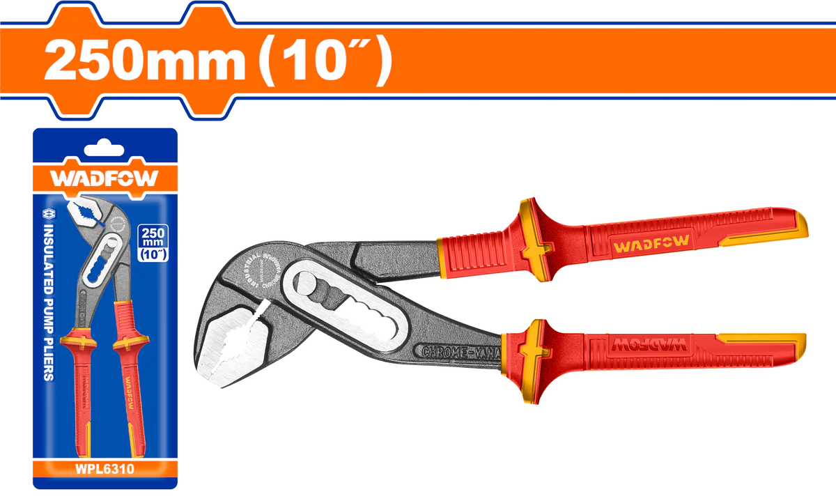 WADFOW 10-Inch Insulated Water Pump Pliers 1000V VDE Certified Adjustable Pipe Wrench WPL6310