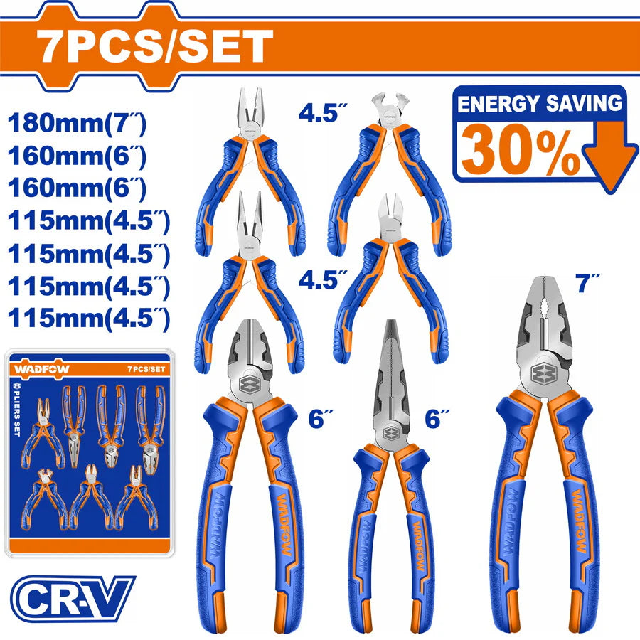 WADFOW 3-Piece Pliers Set with Combination, Diagonal, and Long Nose Pliers WPS0617