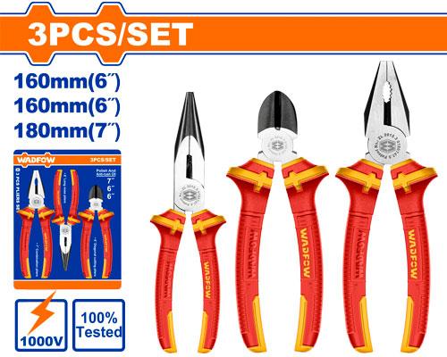 WADFOW 3-Piece Insulated Pliers Set 1000V VDE Certified Combination, Diagonal, and Long Nose WPS0633