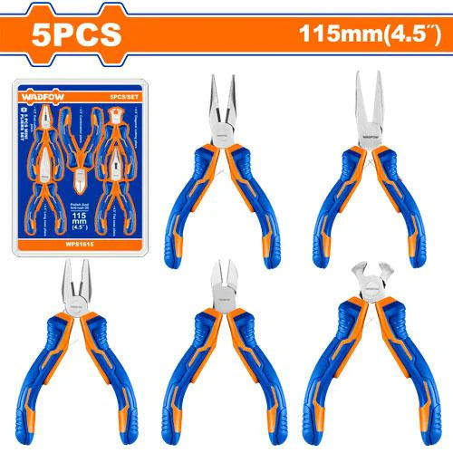 WADFOW 5-Piece Mini Pliers Set with Combination, Diagonal, Long Nose, Flat, and End Cutting Pliers WPS1615
