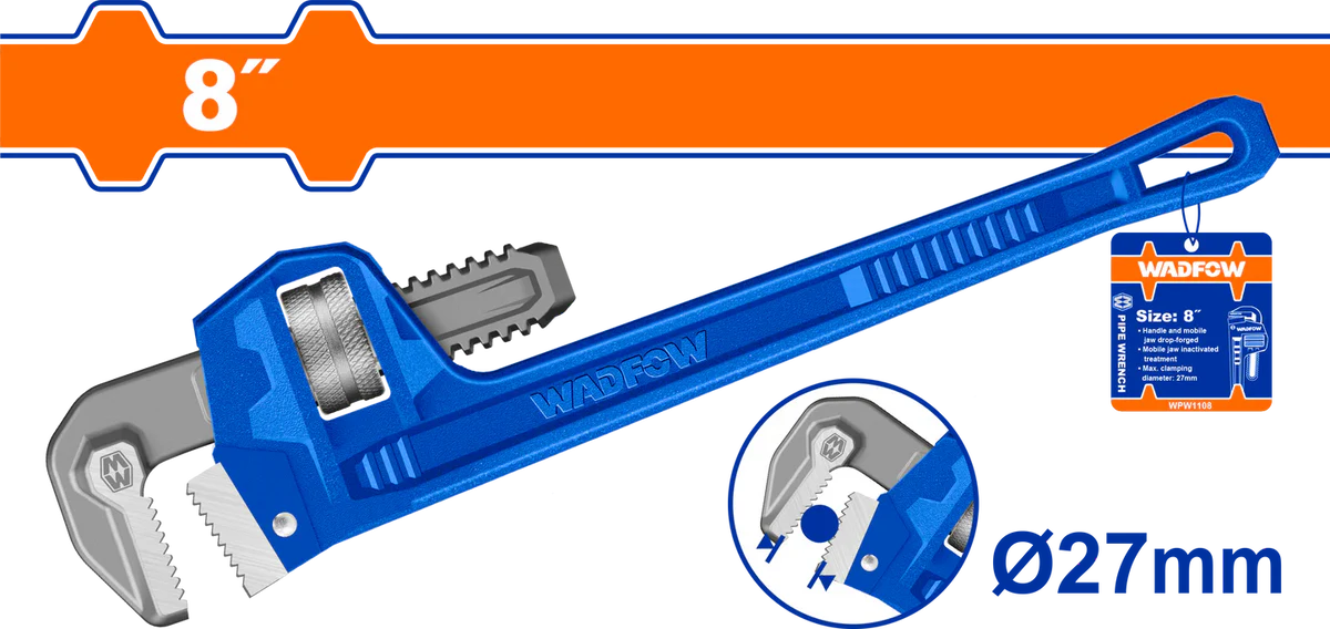 WADFOW 8-Inch Stillson Pipe Wrench Mobile Jaw Plumbing Spanner WPW1108