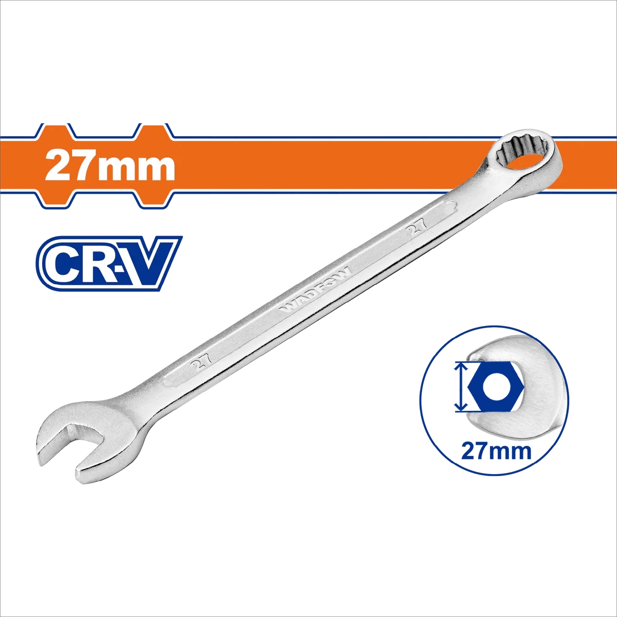 WADFOW 27mm Chrome Vanadium Combination Spanner Polished Metric Wrench WSA1127 Wadfow