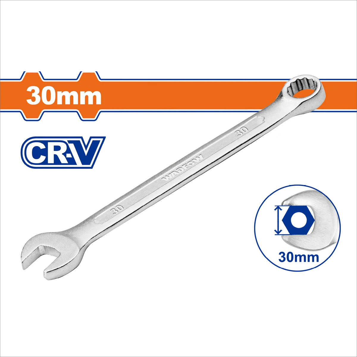WADFOW 30mm Chrome Vanadium Combination Spanner Polished Metric Wrench WSA1130 Wadfow