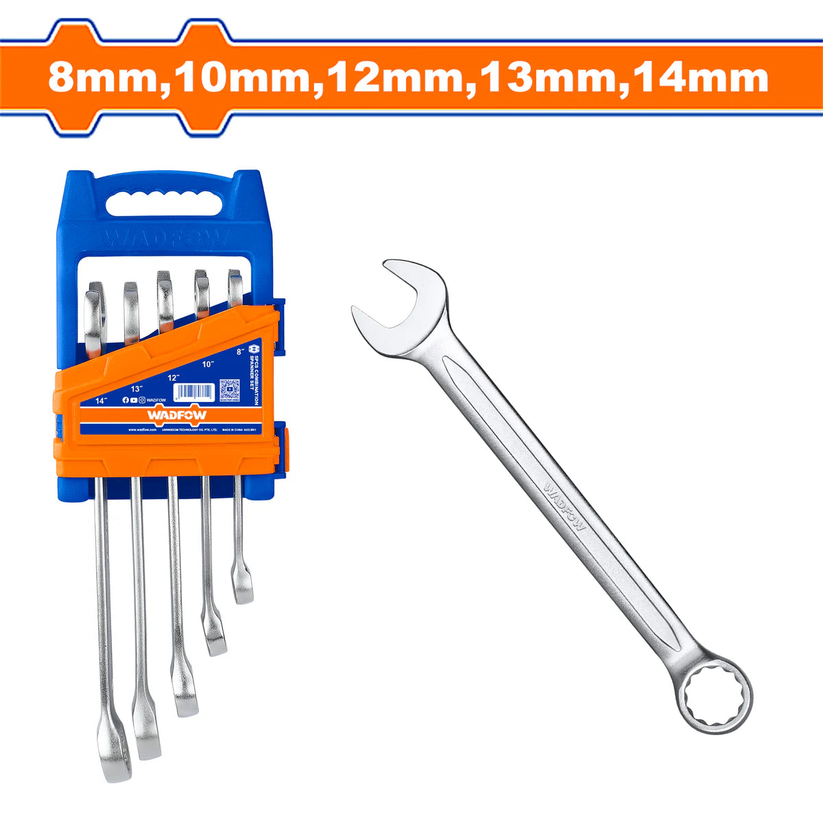 WADFOW 5-Piece Chrome Vanadium Combination Spanner Set 8-14mm Metric Wrench Kit WSP1205 Wadfow