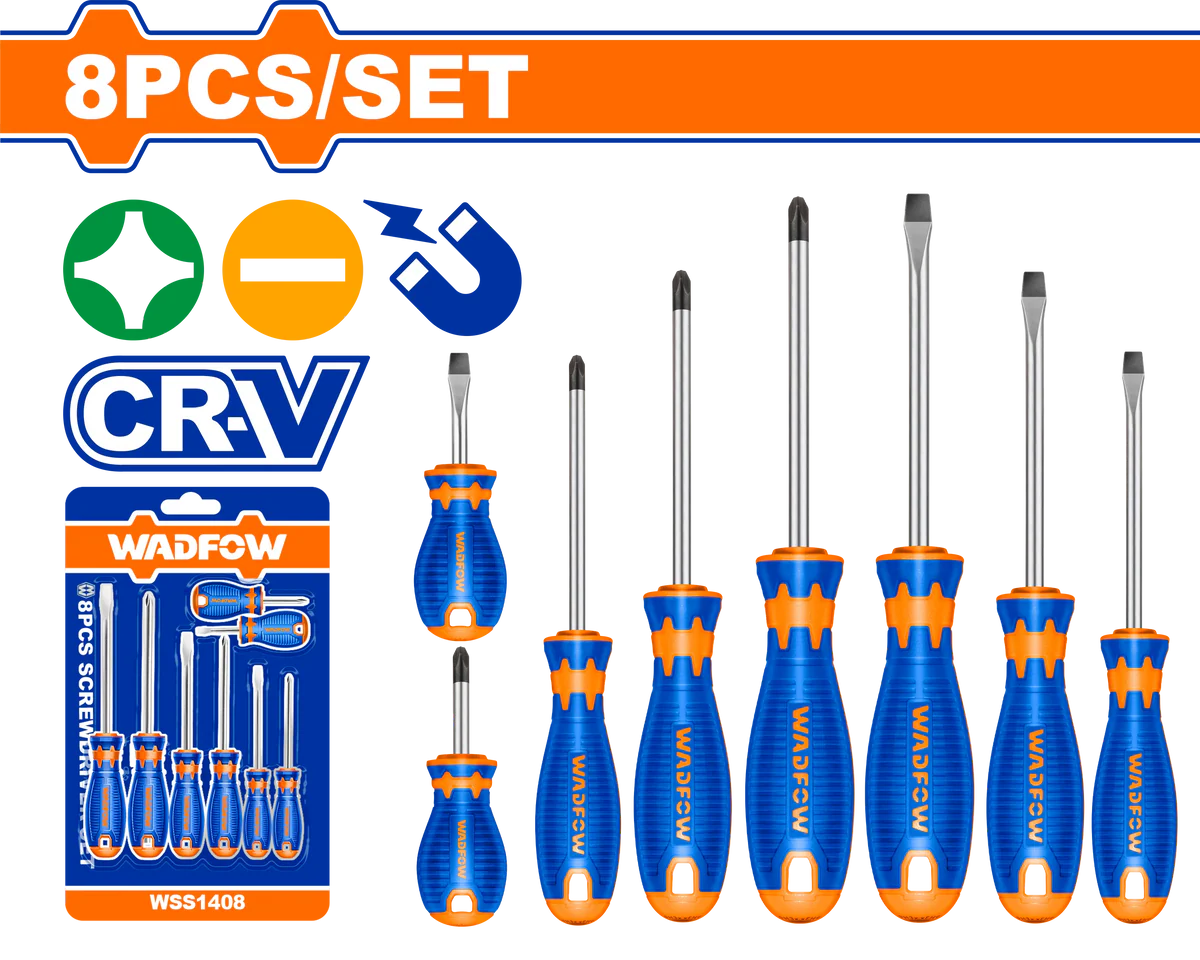 WADFOW 8-Piece Phillips and Slotted Screwdriver Set with Magnetic Tips WSS1408