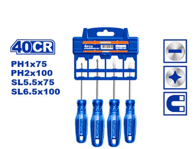 WADFOW 4-Piece Phillips and Slotted Screwdriver Set with Magnetic Tips WSS2204