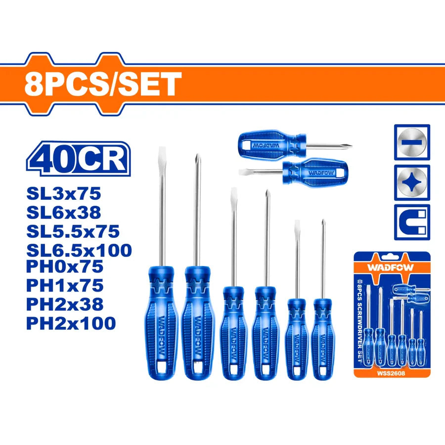 WADFOW 8-Piece Phillips and Slotted Screwdriver Set with Magnetic Tips WSS2408