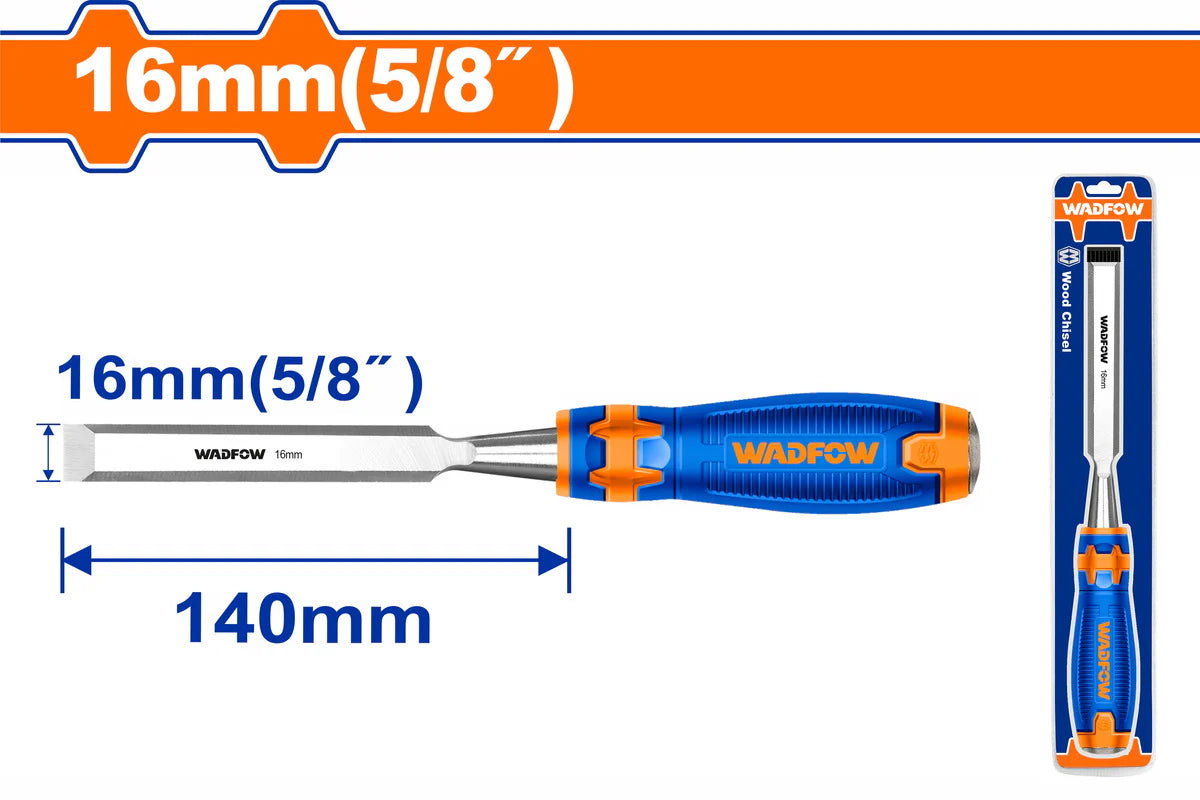WADFOW 16mm 5/8 Inch Wood Chisel Chrome Vanadium Steel Beveled Edge Woodworking Hand Tool with Ergonomic Soft Grip Handle WWC1216 Wadfow