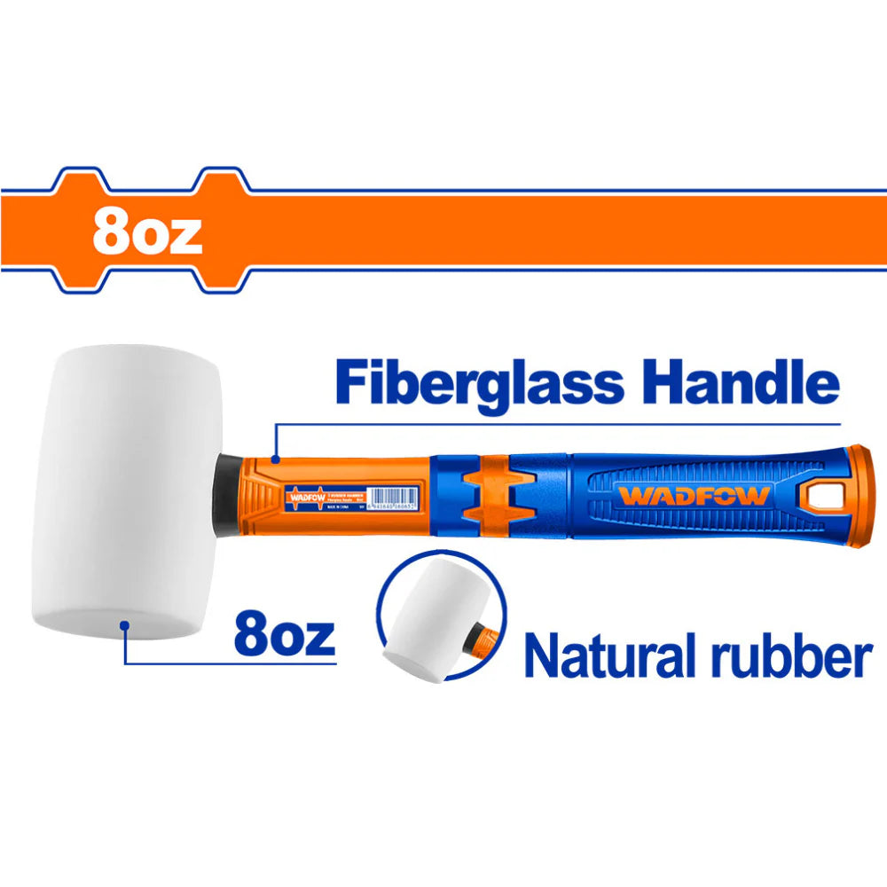 WADFOW 8oz White Rubber Mallet Hammer Non-Marking Soft Blow Tile Installation Floor Fitting Tool with Fiberglass Handle WHM7303 Wadfow