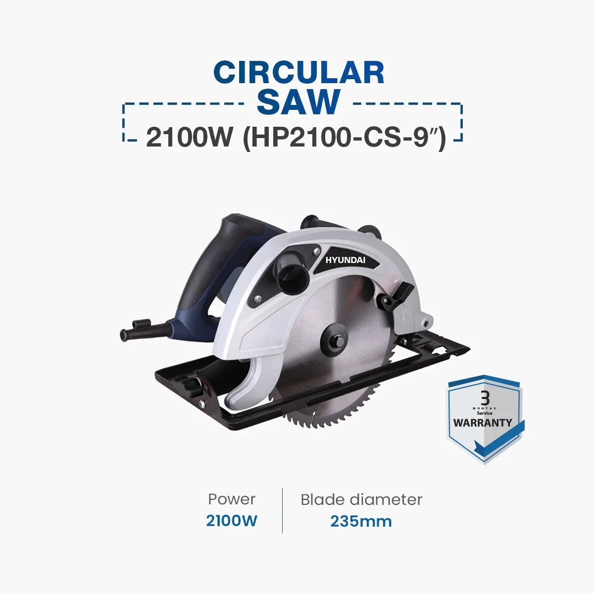 HYUNDAI 2100W 235mm (9") Electric Circular Saw Heavy Duty Wood Cutting HP2100-CS Hyundai