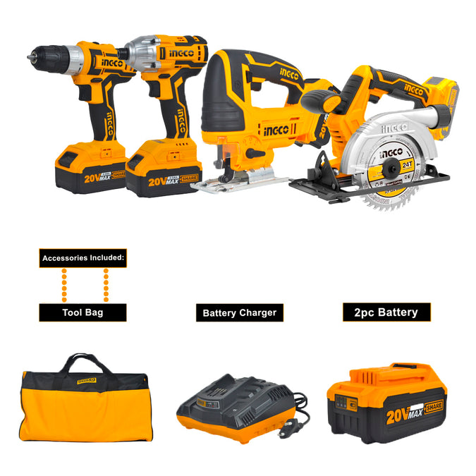 Ingco Lithium-Ion Cordless 4-PcCombo Kit CKLI2010