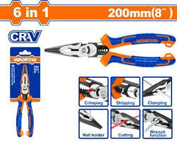 WADFOW 7-Inch Multi-Function Long Nose Pliers with Wire Stripper and Reamer WPL2778