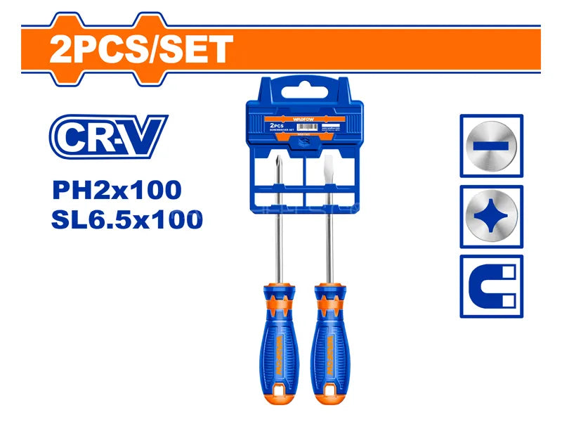 WADFOW 2-Piece Phillips and Slotted Screwdriver Set with Magnetic Tips WSS1302