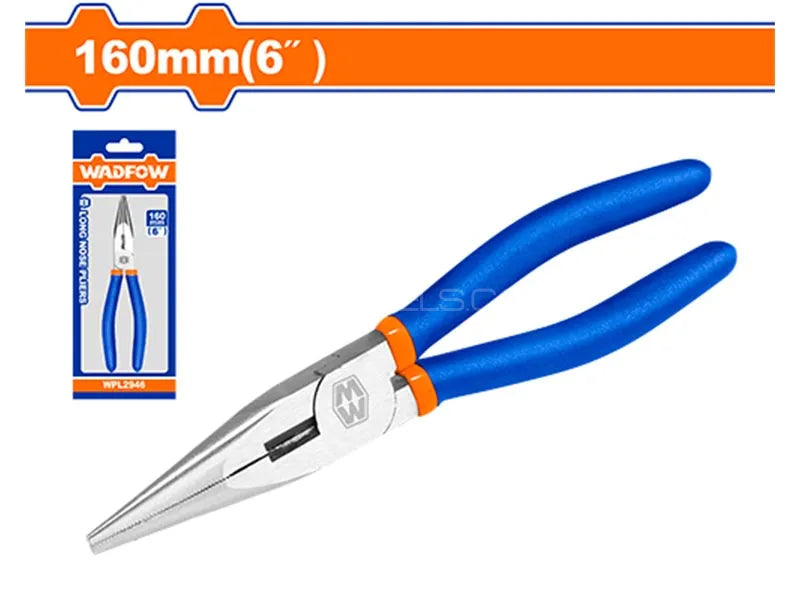 WADFOW 6-Inch Long Nose Pliers with Polished Finish and Two-Color Handle WPL2946