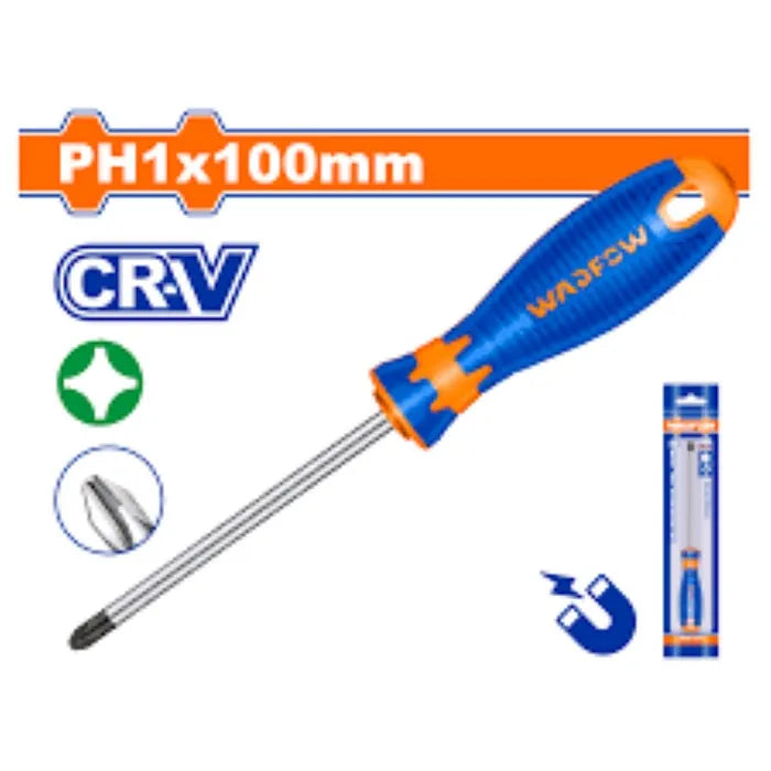 WADFOW PH1 x 100mm Phillips Cross Head Screwdriver with Magnetic Tip WSD2914