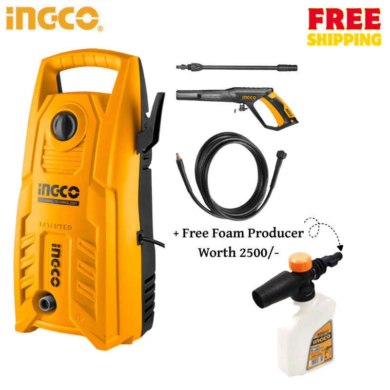 INGCO 1400W High Pressure Washer (130 Bar) | HPWR14008 with Free Foam Producer (LIMITED TIME) Ingco