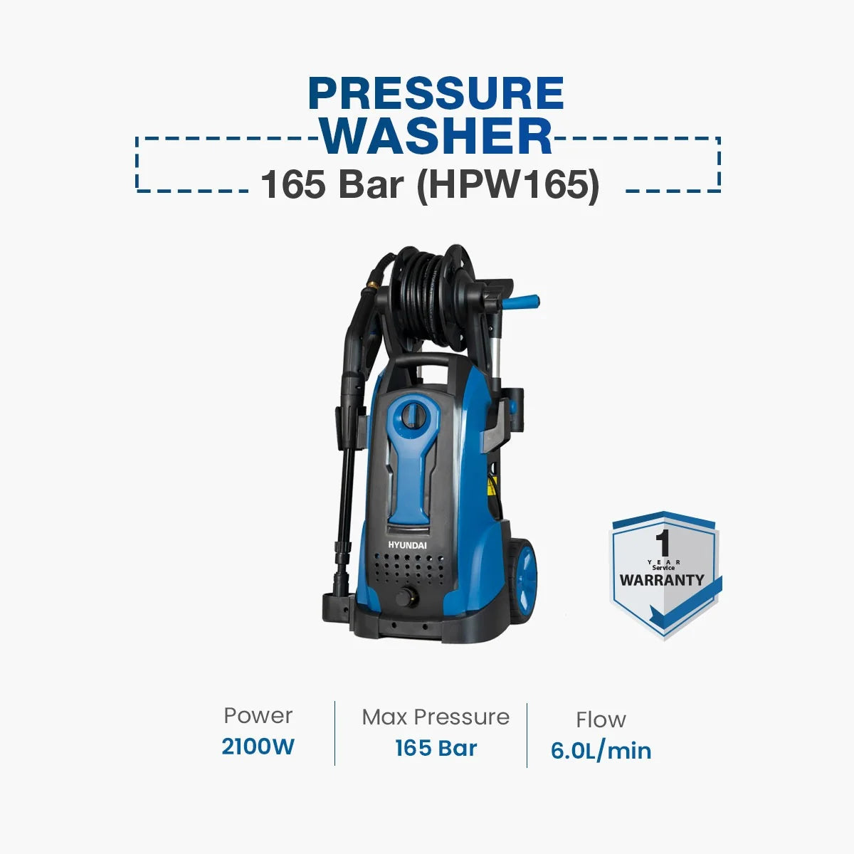 HYUNDAI 165 Bar Heavy Duty High Pressure Washer Car & Industrial Cleaner HPW-165 Hyundai