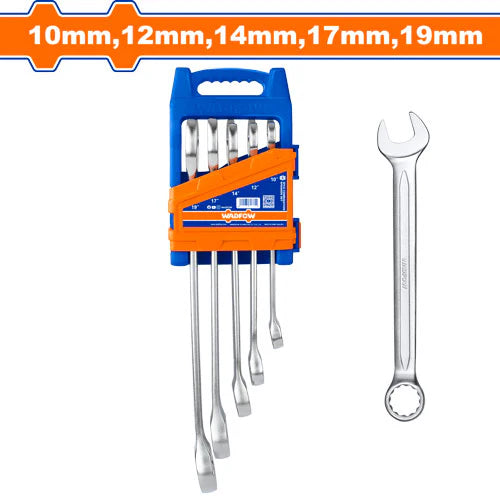 WADFOW 5-Piece Chrome Vanadium Combination Spanner Set 10-19mm Metric Wrench Kit WSP1215 Wadfow
