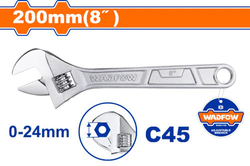 WADFOW 8-Inch 200mm C45 Carbon Steel Adjustable Wrench Shifter Scale Utility Spanner WAW1108 Wadfow