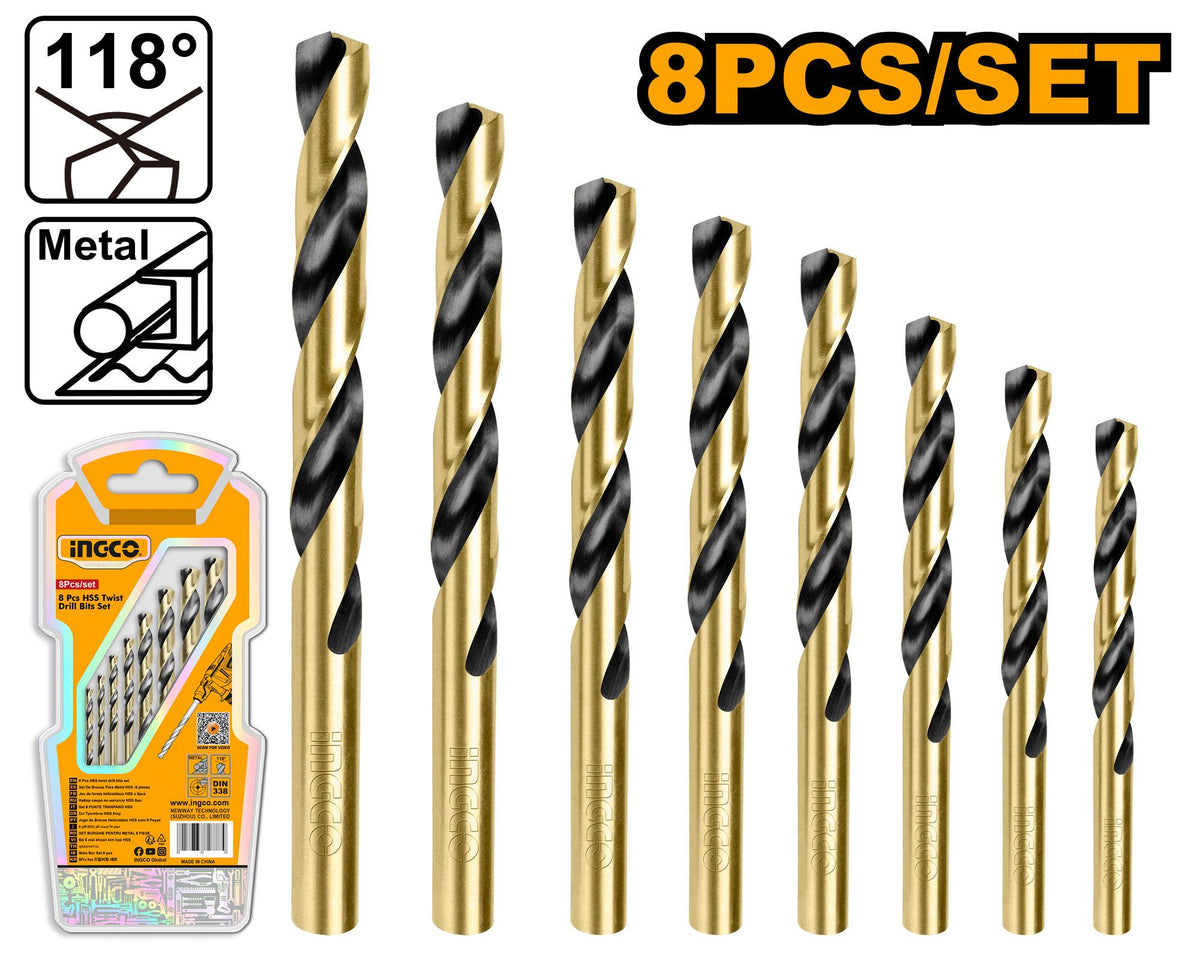 Ingco 8 Pcs HSS Twist Drill Bits Set | AKDB0801 Ingco