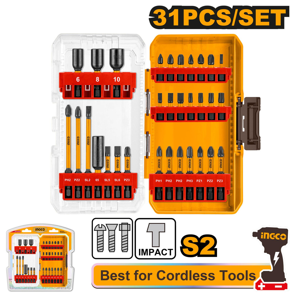Ingco 31 Pcs Impact Screwdriver Bits Set | AKDL11306 Ingco