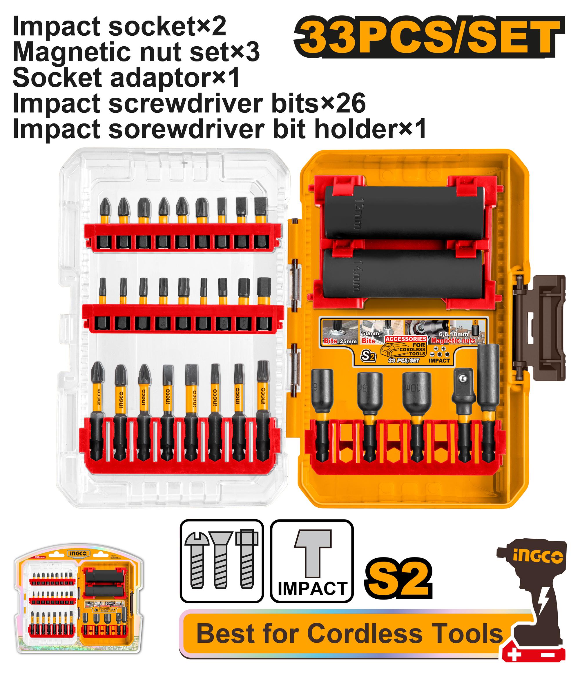Ingco 33 Pcs Impact Screwdriver Bits and Sockets Set | AKDL63306 Ingco