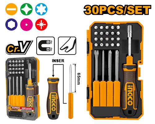 Ingco 30 Pcs Interchangeable Screwdriver and Bits Set | AKISD3001 Ingco
