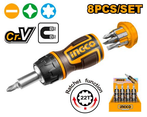Ingco 8 in 1 Stubby Ratchet Screwdriver Set | AKISDS1728 Ingco