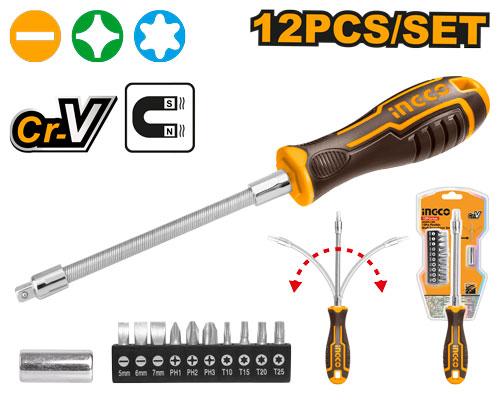 Ingco 12 Pcs Flexible Shaft Screwdriver Set | AKSDFL1208 Ingco