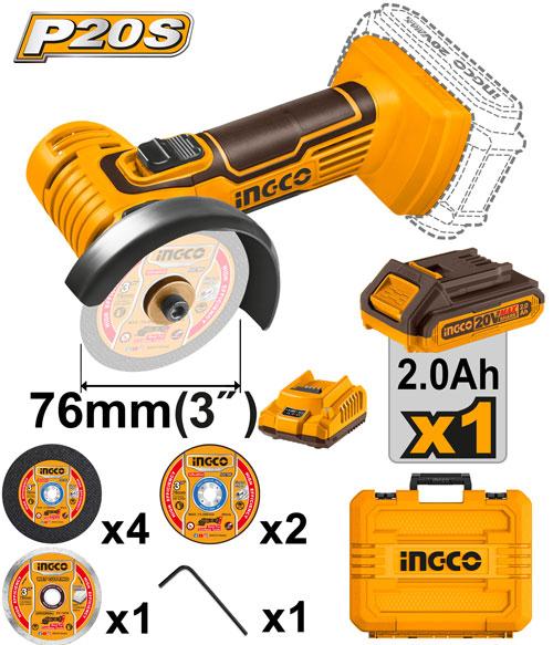 Ingco 20V 76mm 2.0Ah Cordless Mini Cut-Off Tool | CAGLI76012 Ingco