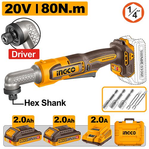 Ingco 20V 80Nm 2.0Ah Cordless Angle Impact Driver | CAIRLI208 Ingco