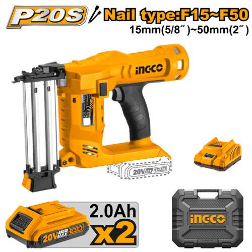 Ingco 20V 2.0Ah Lithium-Ion Cordless Brad Nailer Kit | CBNLI2002 Ingco