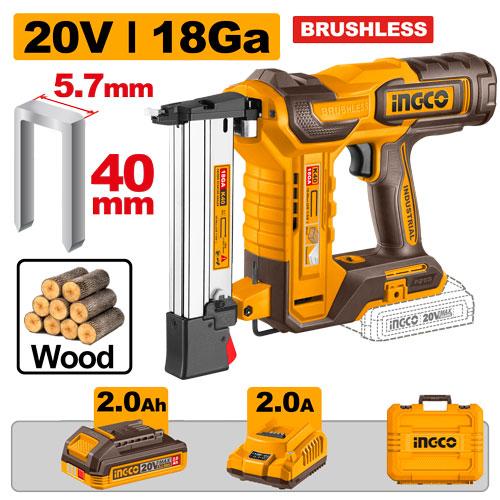Ingco 20V 2.0Ah Cordless Crown Stapler Nailer | CCSNLI6008 Ingco