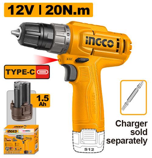 Ingco 12V 20Nm 1.5Ah Cordless Drill | CDLI12456 Ingco