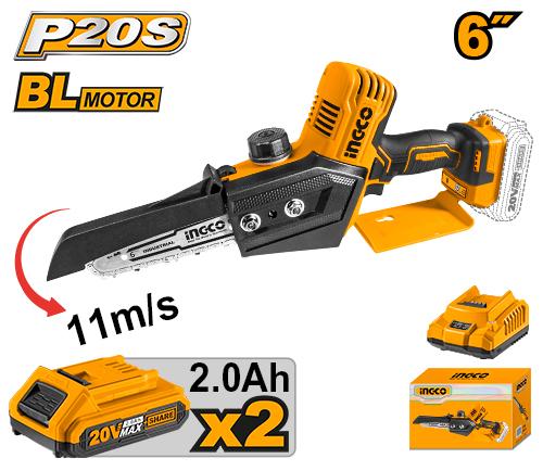 Ingco 20V 2.0Ah Lithium-Ion Mini Chain Saw | CGSLI20682 Ingco